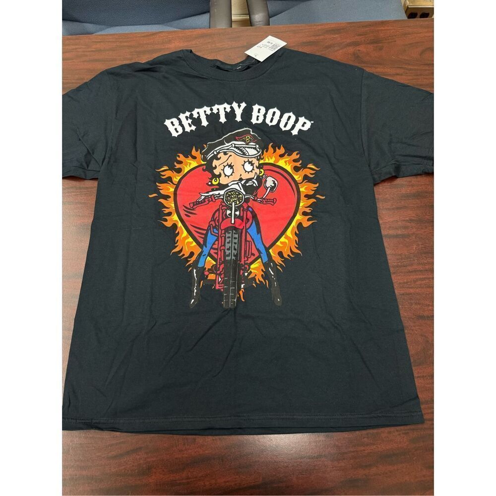 NWT Betty Boop Motercycle Girl Black Graphic Short Sleeve Tee Size S/M